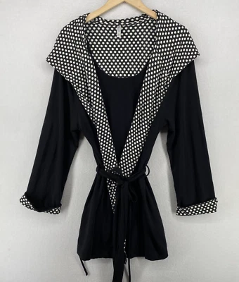 ESPLÉNDIDO Bata L Grande Dormir Terry Francés Lunares Borde Sudadera con Capucha Envolvente Corbata Negra Foto 1 de 4