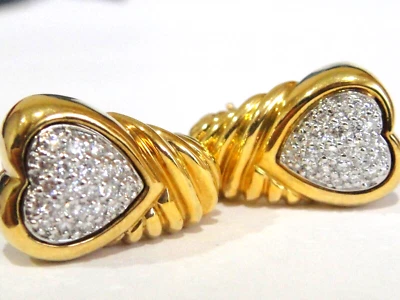 $5900 DAVID YURMAN 18K GOLD HEART DIAMOND EARRINGS - Image 1 of 4