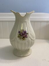 Vintage Art Pottery Porcelain Vase Victorian Violet Flower Ivory Textured
