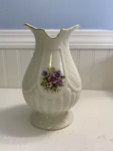 Vintage Art Pottery Porcelain Vase Victorian Violet Flower Ivory Textured - Picture 1 of 6