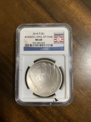 2014-P Silver $1 Baseball Hall of Fame NGC MS 69 - Image 1 of 3