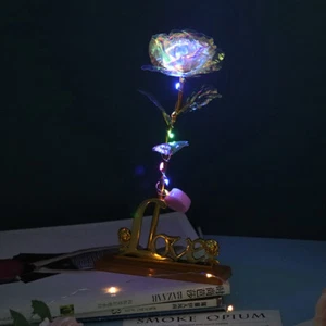 24K Gold Foil Colorful Rose Flower Galaxy Rose with Stand Luxury Gift Box Decor - Picture 1 of 15