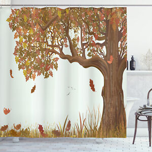 Autumn Shower Curtain Deciduous Oak Leaves Print for Bathroom