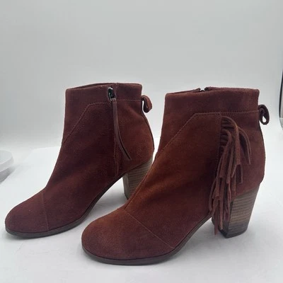 Botas de gamuza Toms para mujer color óxido tacón bloque detalle de flecos tobillo cremallera talla 8 Foto 1 de 4