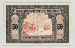MOROCCO 50 Francs 1943, P-26, Original & Crisp VF/VF+, Large Sized Banknote. F2 - Picture 1 of 2