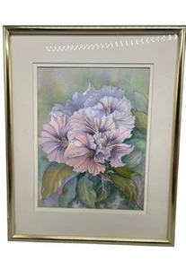 Aquarell Gemälde lila Blumen von Joan Hayes Goldrahmen Joan Hanes LESEN - Bild 1 von 9