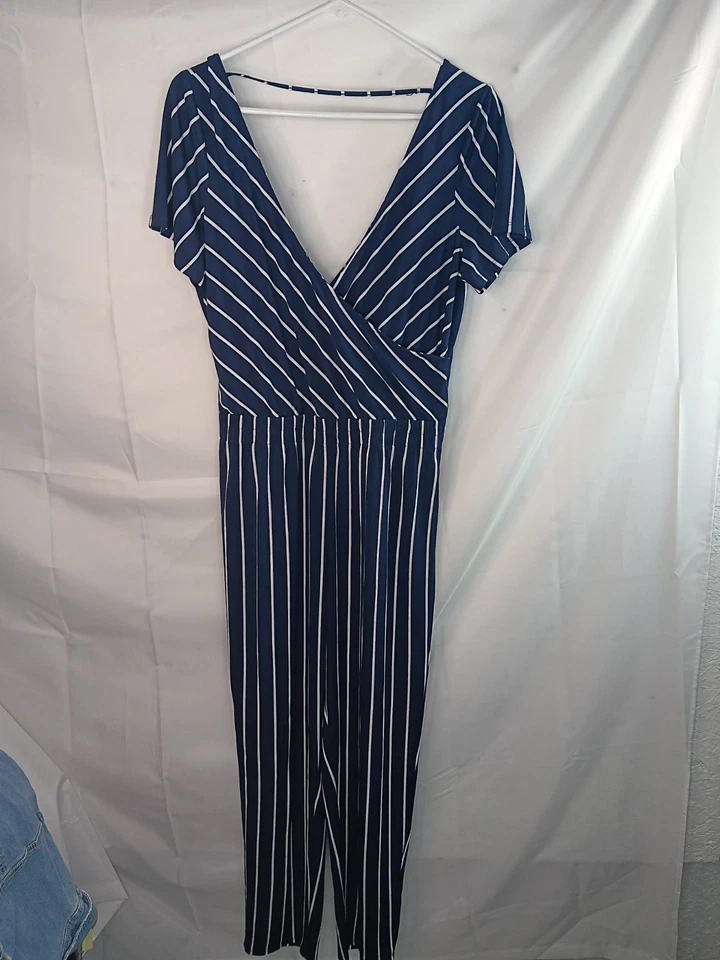 Express синий белый в полоску брюки с короткими рукавами Джерси комбинезон комбинезон размер M - Изображение 1 из 4
