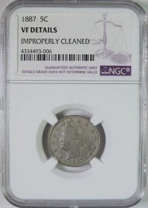 1887 US Liberty V Nickel Coin Semi Key Date NGC Graded VF Details - Picture 1 of 4
