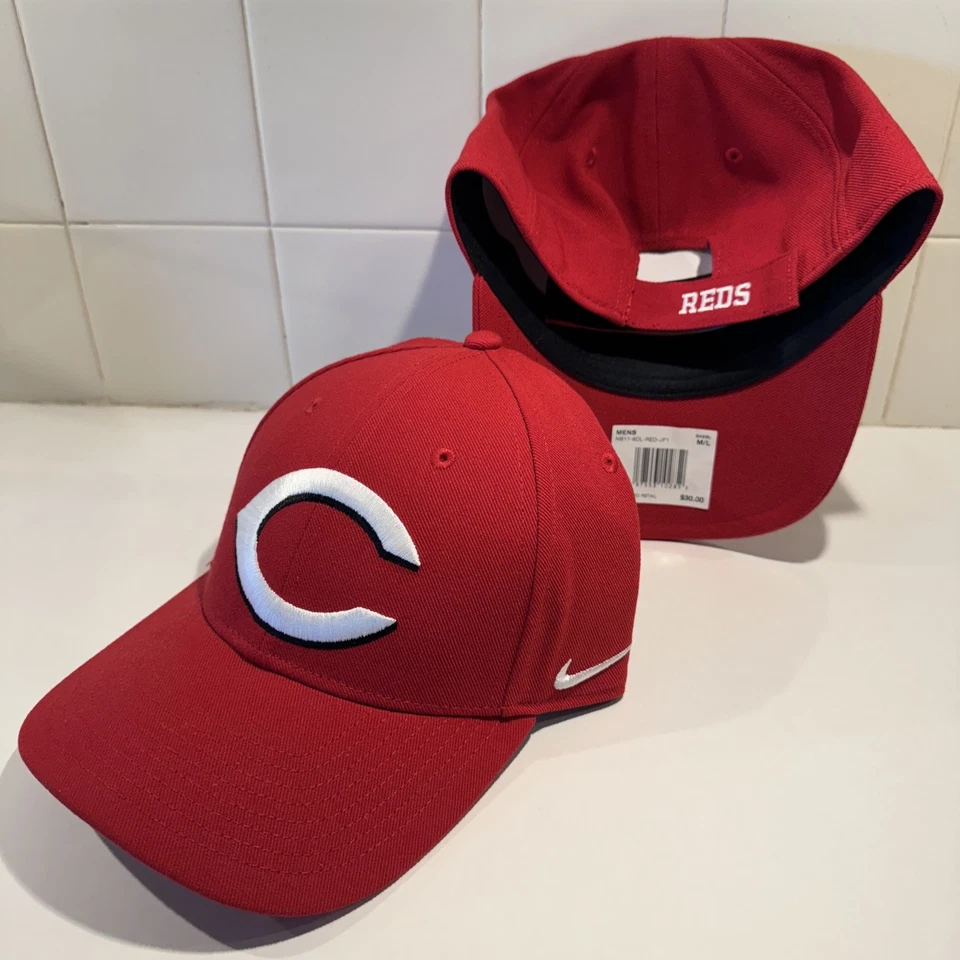 Cincinnati Reds Hat Nike M/L Strap Red Dri-Fit Team Logo White Swoosh Club Cap