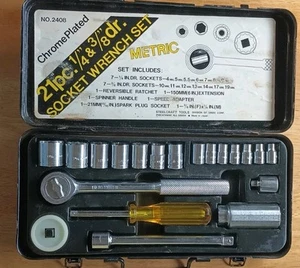 Vintage 21 Stück Steelcraft 1/4" und 3/8" Antrieb metrisch Steckschlüsselsatz - Bild 1 von 6