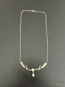Art Deco Style Sterling Silver Pearl Necklace 17.5” - 6.5 Grams - Picture 1 of 5