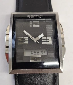 Kenneth Cole Hombre Analógico-Digital Tono Plateado Estilo Tanque Reloj KC1376 Funciona  - Imagen 1 de 5