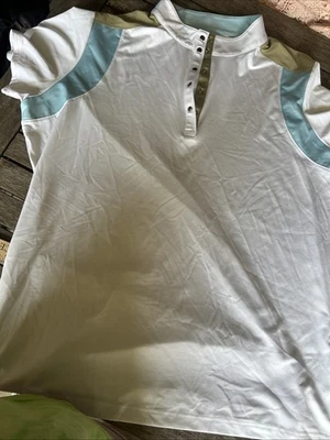 Polo de golf Sport Haley XXL con un cuarto de botón blanco azul ligero para mujer Foto 1 de 4