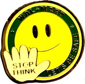 Walmart Assoc. Smiley Face Stop Think Let's Be Safe Safety Pin Pinback Vintage - Picture 1 of 2