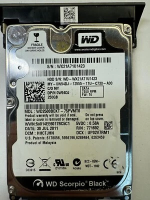 DELL W94DJ WD2500BEKT-75PVMT0 771692 250GB 7.2K RPM 16MB Cache 3Gb/s SATA2.5"HDD - Image 1 of 4