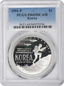 1991-P Korea Silver Commemorative Dollar PR69DCAM PCGS Proof 69 Deep Cameo - Picture 1 of 2