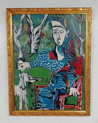 PABLO PICASSO ANTIGUO ÓLEO SOBRE LIENZO CIRCA 1966 CON MARCO EN HOJA DE ORO BONITO Foto 1 de 4