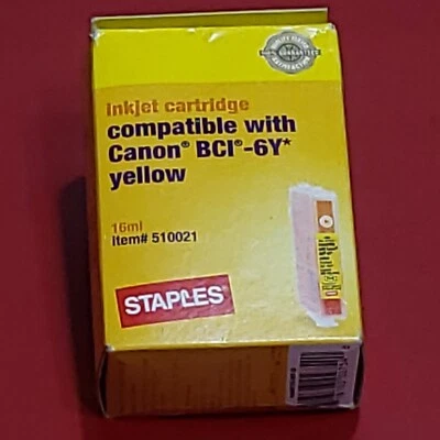 Staples Canon BCI-6Y Yellow Ink #SIC _80Y US Cartridge  New Pixma. BJC - Image 1 of 2