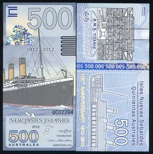 New Jason Islands, 500 Australes, 2012, POLYMER, UNC Titanic 100th anniversary - Picture 1 of 1