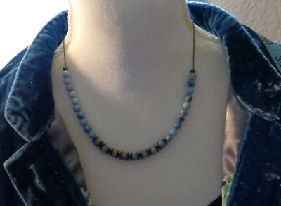 handcrafted Larimar and copper choker 17", copper spacers and fancy clasp - Изображение 1 из 4