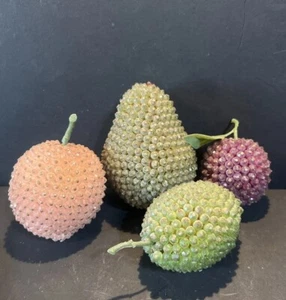 Lot of 4 Vintage Beaded Fruit Pieces MCM Decor Peach Pear Plum Lime - Picture 1 of 6