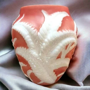 Phoenix Glass Sculptured Artware Fern Vase, Deep Pink/Peach Color Ca. 1938 - Picture 1 of 7