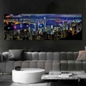 Quadro su tela scena notturna città stampa tela arte da parete decorazione casa murale - Foto 1 di 5