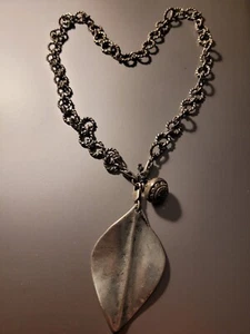 Halskette Kette Blatt, großer Anhänger, gebraucht, leicht, silberfarben, Antik, - Bild 1 von 6