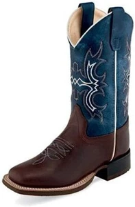 Stivali in pelle blu Old West da uomo taglia 11,5 EE punta quadrata Dk Brn/Wipe Out BSM1837 - Foto 1 di 2