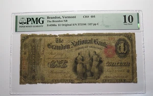 $1 1865 Brandon Vermont National Currency Bank Note Bill 404 Original Series Ace - Picture 1 of 3