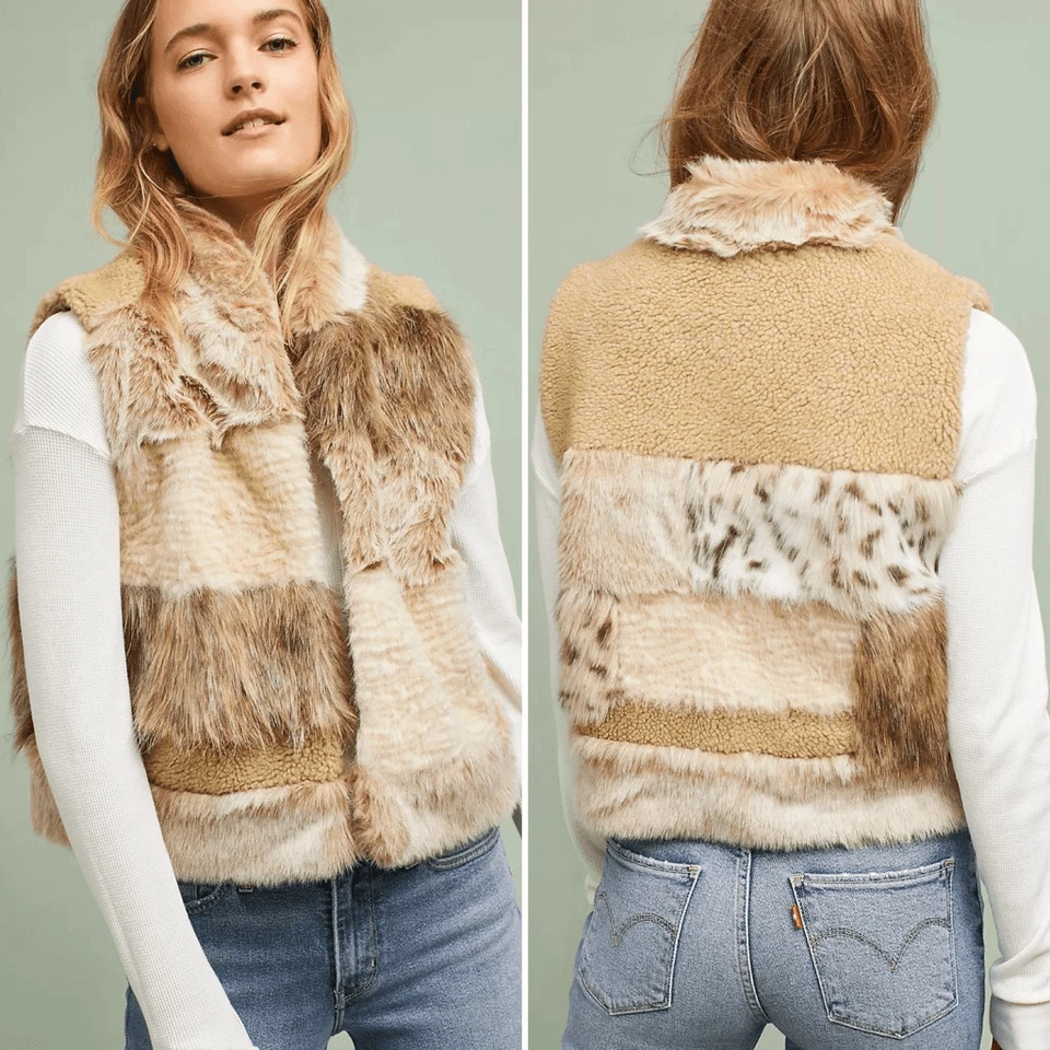 Chaleco Anthropologie Nuevo con Etiquetas Marlena Imitación Piel Retazos Cintura Talla L Foto 1 de 4