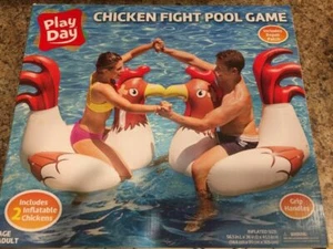 PLAY DAY CHICKEN FIGHT POOL GAME INFLATABLE NEW 2 RIDE-ON CHICKENS - Picture 1 of 6