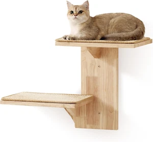 Cat Wall Shelves, 2 Platform Kitten Wall Furniture, Tree Shape Wall-Mounted Floa - Picture 1 of 9