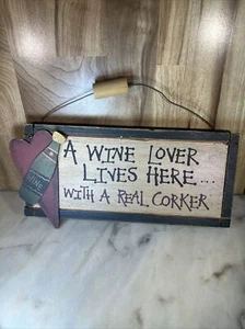 Insegna Vino Cucina Decorativa 12" x 6" Un Amante del Vino Vive Qui... con un vero - Foto 1 di 2