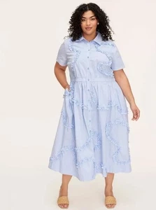 Women's 3X Ribbon Short Sleeve Midi Shirtdress - kate spade new york Blue/White - Picture 1 of 4