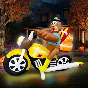 7FT Lunghezza Ringraziamento Gonfiabile Tacchino Equitazione Moto Decorazioni LED L... - Foto 1 di 6