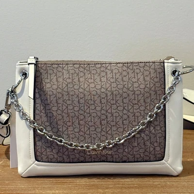 CALVIN KLEIN Signature Monogram Crossbody Bag Purse in Almond and White NWT - Image 1 of 4