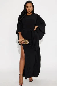 NWT Fashion Nova Draped Maxi Dress Medium Black - Picture 1 of 4