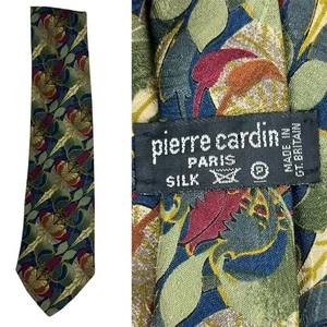 Vintage PIERRE CARDIN 100% Silk Tie Floral Leaf Print Mod Designer Necktie - Picture 1 of 5
