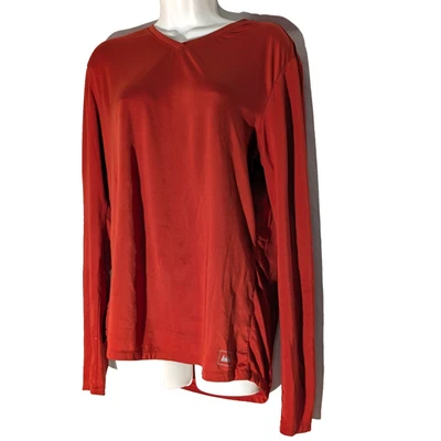 Camisa feminina REI camada base caminhada tamanho M manga longa atlética laranja queimado gola V - Imagem 1 de 4