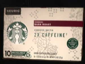STARBUCKS 2X CAFFIENE Caffè-Keurig-10 Cialde K-Cup-ROSTATURA SCURA - Foto 1 di 1