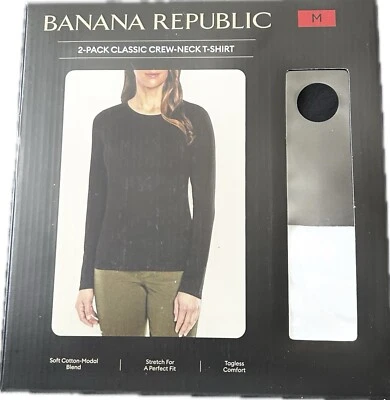 Banana Republic Mujer Clásica Cuello Redondo, Paquete de 2 Camisetas, Negro/Blanco, Talla M... Foto 1 de 4
