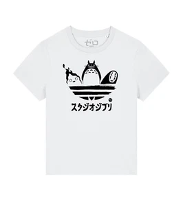 Damen T-Shirt Japanische Anime Totoro Logo Simil Adidas Studio Ghibli T-Shirt - Bild 1 von 2