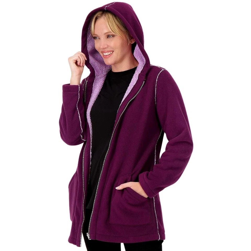 Susan Graver Weekend Reversible Polar Fleece & Sherpa Coat Purple/Lilac L - Image 1 of 1