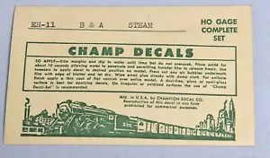CHAMP HO-O GAUGE TRENO DECALCOMANIE BOSTON & ALBANY LOCOMOTIVA A VAPORE EH-11 #2 - Foto 1 di 2