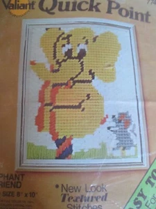 VALIANT Vintage ELEPHANT & MOUSE Quick Point NEEDLEPOINT KIT - 1970's - Picture 1 of 3