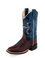 Old West Western Boots Mens Broad Square Toe Leather Blue BSM1837