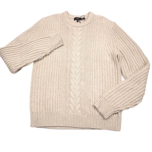 $365 THEORY Vilare Beige Knit Crewneck Dane Wool Sweater Mens Size Medium - Picture 1 of 9