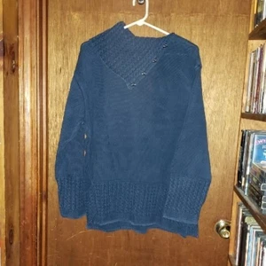 Suéter con cuello de capucha dividido azul con cable - 3X - Imagen 1 de 2