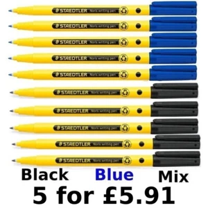 5 x STAEDTLER Handwriting Pen Black / Blue Ink 0.6mm School Smooth Writing 307 - Picture 1 of 3